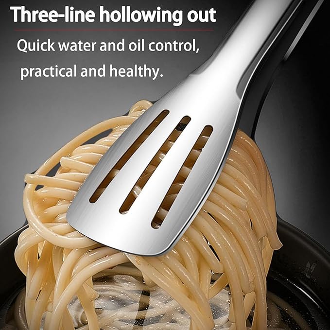 Stainless Steel Kitchen Tong Set - Anti-Slip Heat-Resistant Grip, Widened 3-Line Slotted Heads for Easy Clamping (Steaks, BBQ, Pasta, Salads), Easy Clean for Versatile Use Set of 3-11", Silver