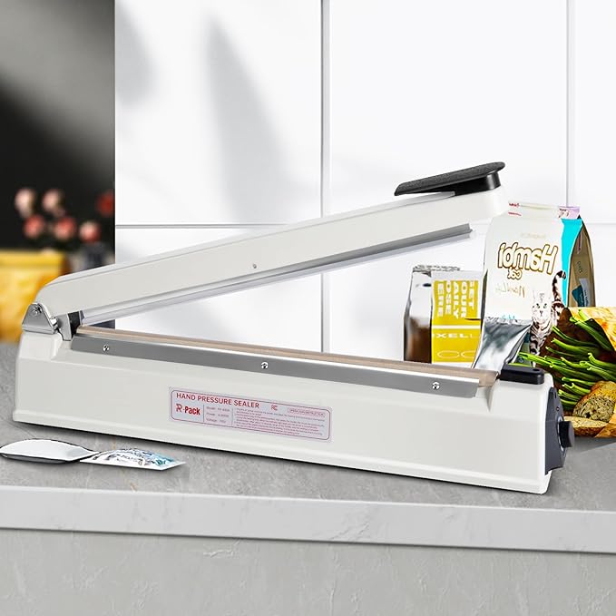 Impulse Heat Sealer with Seal bar, Heavy-Duty Bag Sealing & Cutting Machine, 2 Extra Replacements (white, 16inch)
