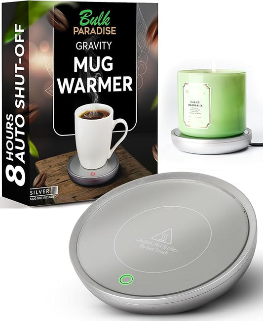 Coffee Mug Warmer with Auto Shut-Off – Compact 17W Cup Warmer for Desk with Gravity Switch – Electric Candle Warmer Plate for Jar Candles – Keeps Coffee, Tea & Drinks Warm – Safe & Durable (Silver)
