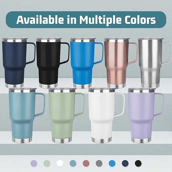 20 oz Tumbler with Handle Stainless Steel Insulated Coffee Tumbler with Lid and Straw Double Wall Vacuum Insulated Coffee Mug Leak Proof Travel Mug Tumbler for Hot and Cold Drink (Sea Blue,8pack)