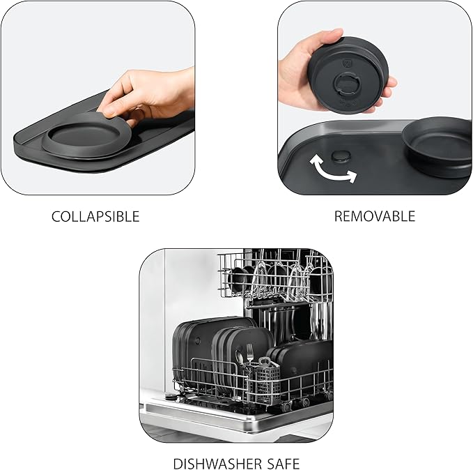 madesmart dipware Small Serving Plate, Collapsible & Removable Dip Bowl for Salsa, Queso, Salad, Olives, Premium Dishwasher & Microwave Safe, Multipurpose Plate & Bowl, Carbon