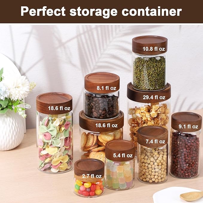 Glass Jar with Wood Lid, 2 Pack 3oz 80ml Small Glass Spice Jars with Airtight Screw Lids, Cute Coffee Containers Clear Glass Canister for Beans, Sugar, Tea, Sauce, Honey, Herb