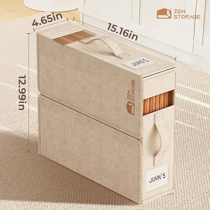 8Pack Sheet Organizers for Linen Closet - King/Queen Size Bedding Storage Boxes with Clear Window | Foldable, Dustproof Linen Organizer for Blankets & Sheet Sets,Beige