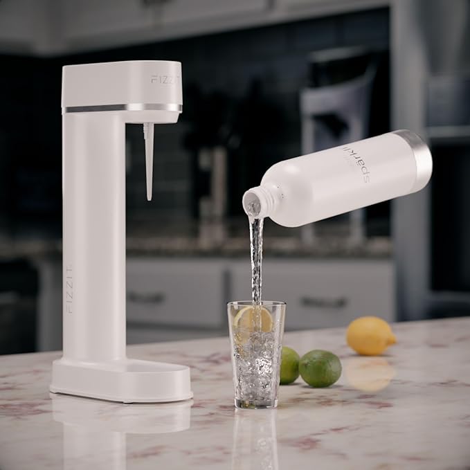 Fizzit Stainless Steel Sparkling Water Maker Bundle | Includes Soda Maker, CO2 Cylinder, & 12-Flavor Variety Pack | Customizable Carbonated Water Machine, Reusable bottle & Eco-Friendly