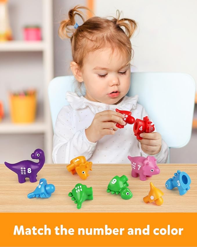 Coogam Numbers Matching Game 10PCS, 123 Counting Dinosaur Toys, Educational Preschool Montessori Fine Motor Skill Mathematics Learning Toys for 2 3 4 Years Old