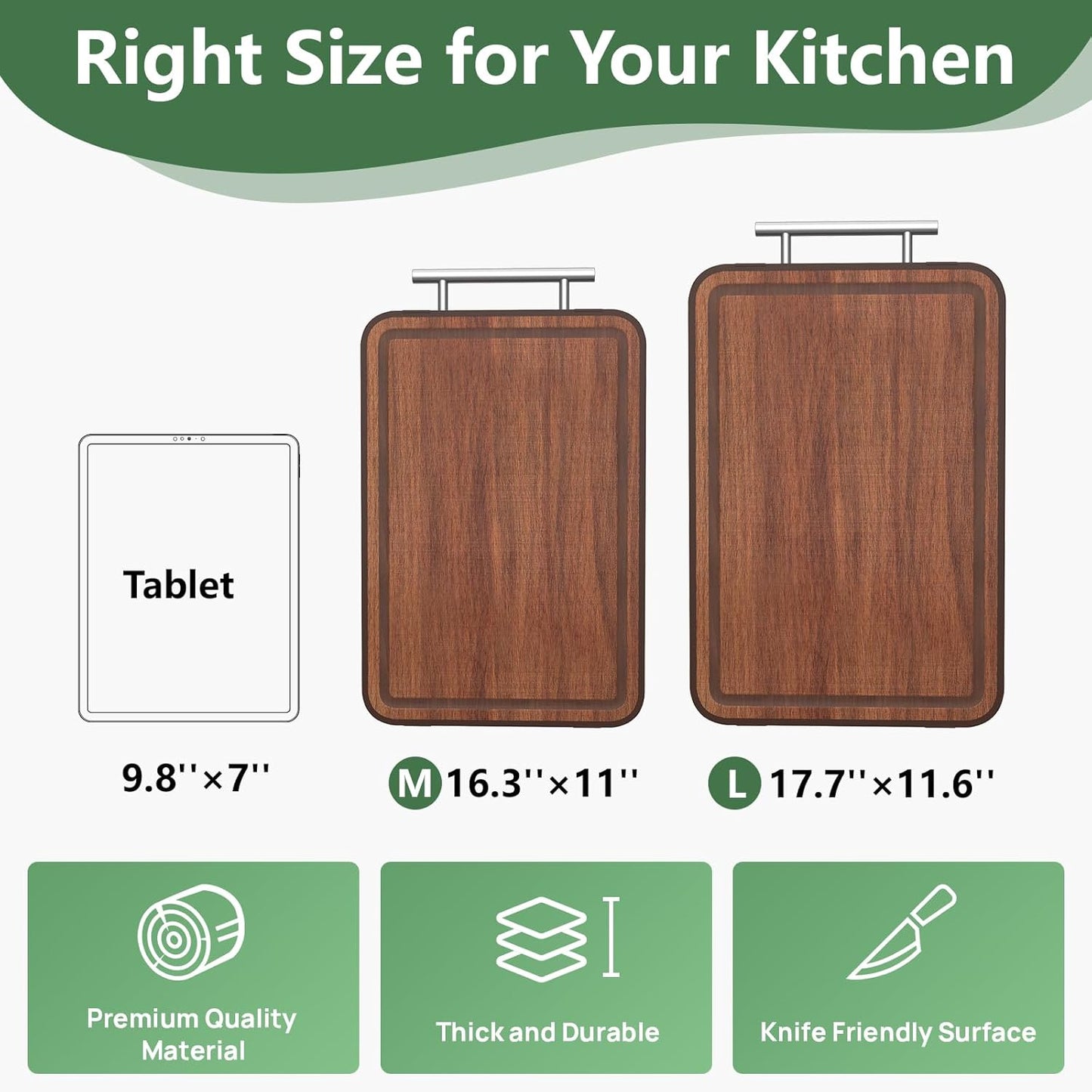 Stainless Steel Cutting Board Wood Double Sided, 2025 Upgraded Ebony Wood Cutting Boards for Kitchen, Charcuterie Board with Juice Groove, Chopping/Board Titanium 16.3''×11''×1''