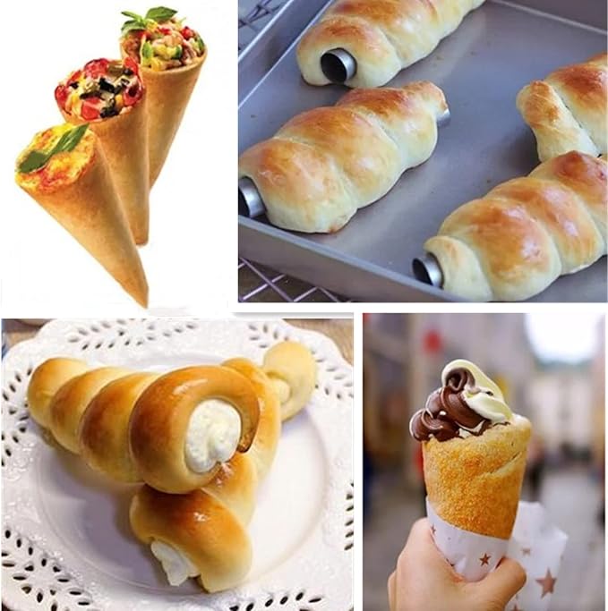 Joyeee 16-Pack Cannoli Tubes Molds Set, With 4.7 Inch Non-Stick Tubes, Large, Reusable Piping Bag, Brush and Stainless Steel Tips, Forms Kit for Croissant Shells and Cream Roll Baking
