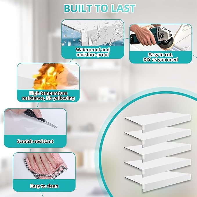 5 Pcs Wire Shelf Cover, 32X12X3 Inch Carbon Fiber Material Shelf Covers for Pantry Shelves(Not Wood), Waterproof Removable Closet Shelving Liner for Home Kitchen,Office Organization - White