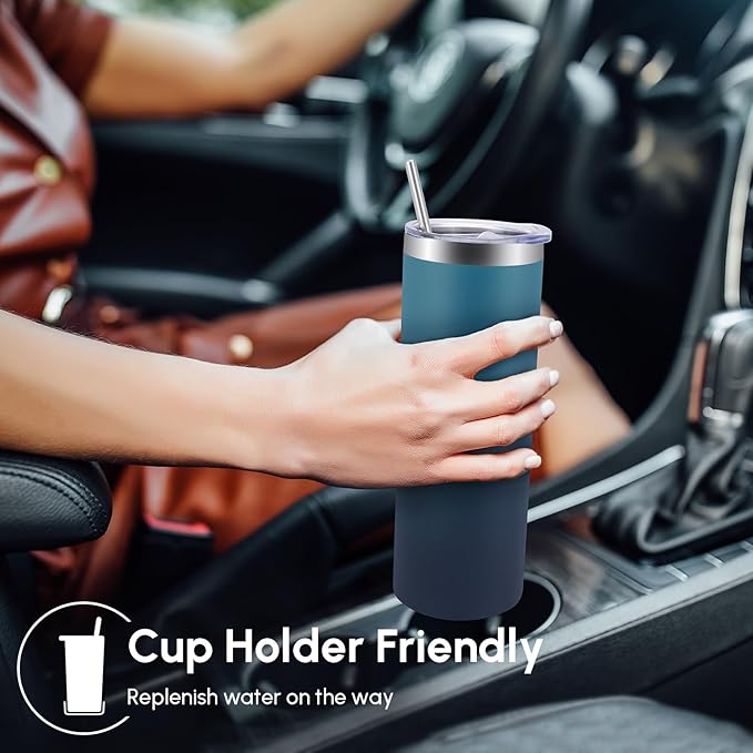 Volhoply 20 oz Skinny Tumbler with Lid and Straw, Stainless Steel Straight Tumblers Cup, Vacuum Insulated Coffee Mug for Home, Office, Travel, DIY (Dark Night,1 Pack)