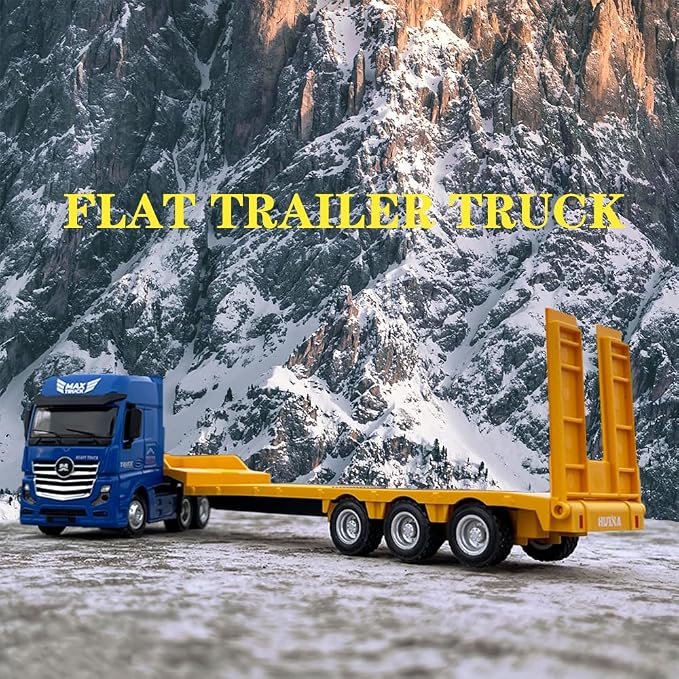 Ailejia Flatbed Truck Trailer Vehicles Toys Big Heavy Duty Tractor Flat Trailer Low Boy Transport Semi Trailer Tractor Truck Metal Construction Vehicle Models Toys for Kids (Flattrailer)
