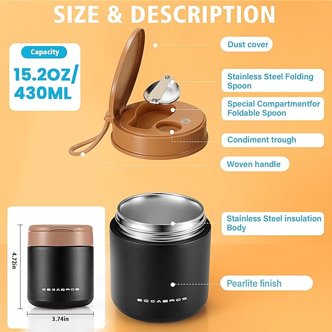 15.2oz Kids Thermo for Hot Food – Vacuum Insulated Food Jar with 316 Stainless Steel Interior, Leakproof Wide Mouth Soup Thermos for School Lunch (Blue)