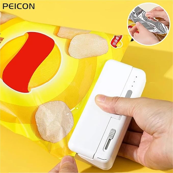 Vacuum Sealer Machine, Mini Plastic Bag Sealer Heat Sealing Machine Food Packaging Bags Clip Handheld Rechargeable for Food(White)