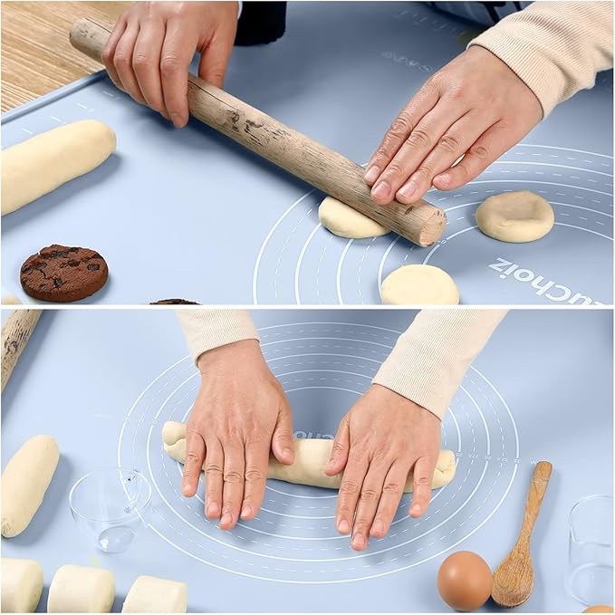Silicone Pastry Mat 20"*16" Extra Thick Non Stick Baking Mat Food Grade Silicone Dough Rolling Bake Mat with Edge Heightening Blue
