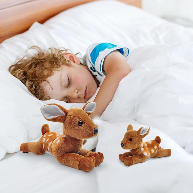 Deer Stuffed Animal for Kids,8 inch Realistic Animal Plush Toy Lying Down Posture Animals,Plush for Boys Girls Adult Birthday Hug Teaching(S-Deer)