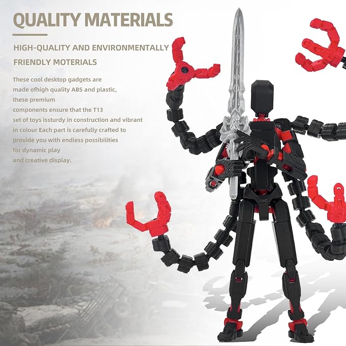T13 Already Assembled Action Figure Accessories,T13 Multi-Jointed Movable,for Collectors Desktop Decorations t-13 Movability 3D Printed Toys (Black Red, 5.5inch)