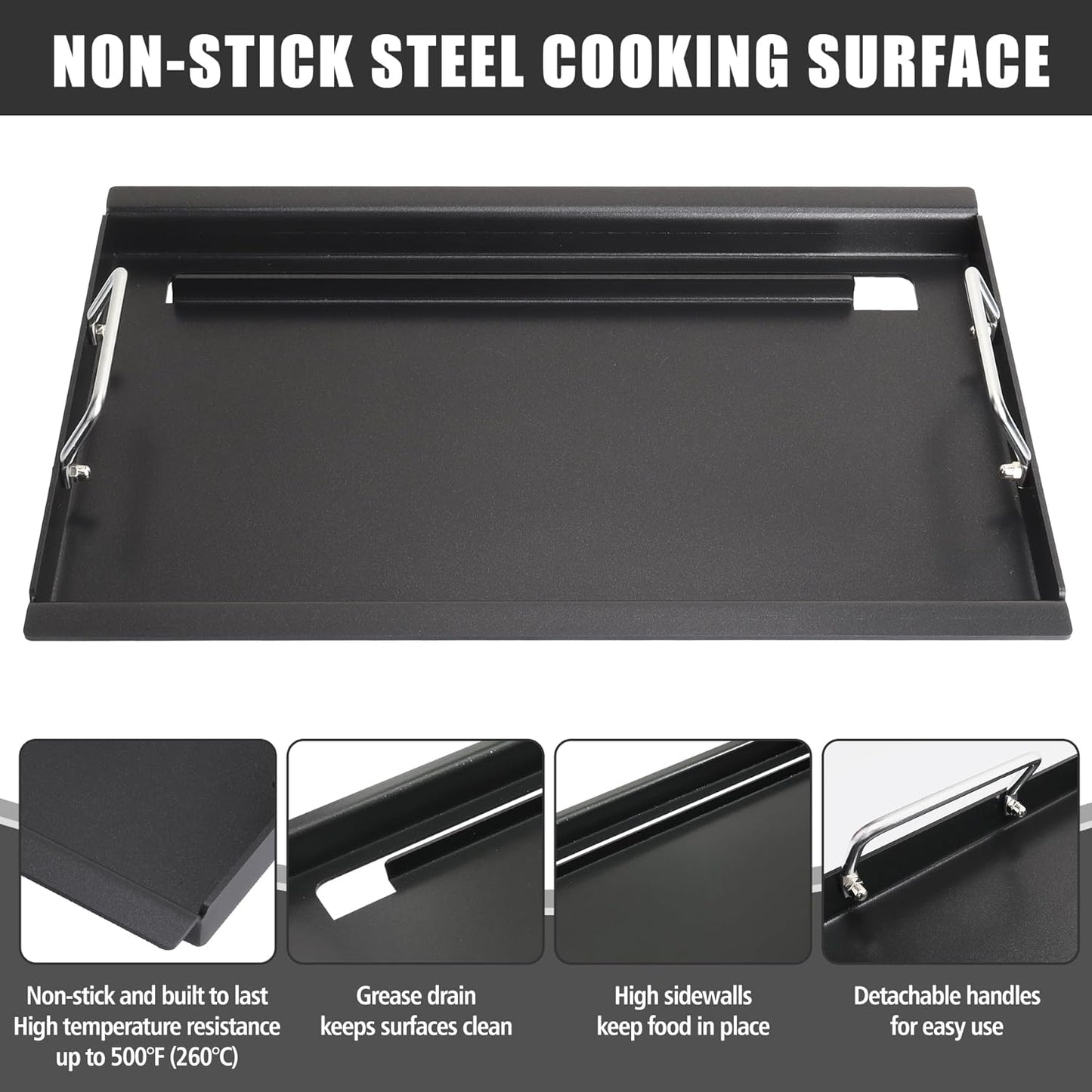 SafBbcue 97888 Full Size Griddle Inserts for Monument 24367 24633 13892 17842 35633 41847NG Grill Flat Top Griddle for Monument Replacemnt Parts 35633G 35633B D405 D425, Carbon Steel