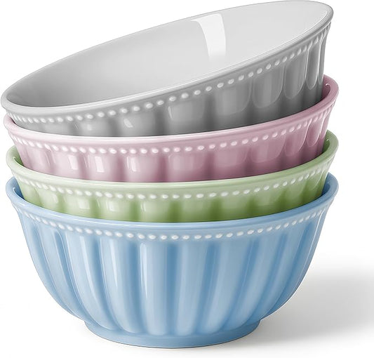 Ceramic Soup Serving Bowls for Kitchen, 6.4 Inch, Set of 4, Cereal Bowl Porcelain, Oven & Microwave Safe, Mixing Color
