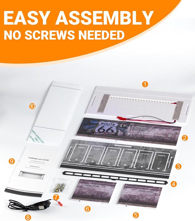 1/64 Scale Display Case Car Garage Moldel, Acrylic Cover Diecast Car Show Case with LED Light 6 Parking Spaces, Hot diecast Wheel Parking Scene (Vehicles Not Included) Wheels