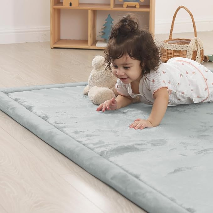1.5" Thick Padded Baby Play Mat for Floor Tummy Time, Pro Soft Foam Activity Playroom Playmats, Easy Care with Non-Slip Safe for Infant Toddlers Crawling 79"x 79" (Light Grey)