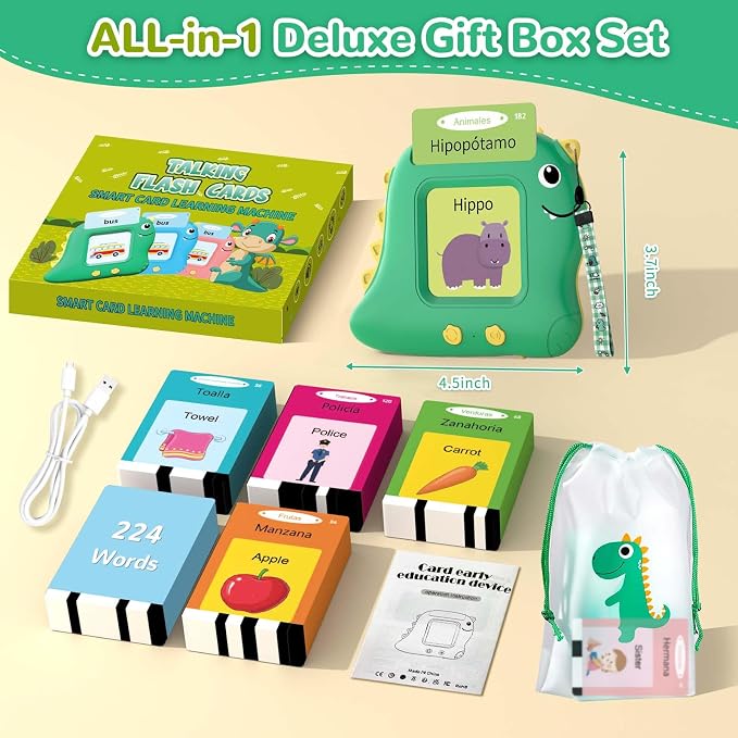 Spanish Talking Flash Cards Bilingual - Toddler Toys for 2 3 4 5 Year Old Boys and Girls, Autism Sensory Toys for Kids Learning Montessori, Español/English Speech Therapy Preschool Gifts