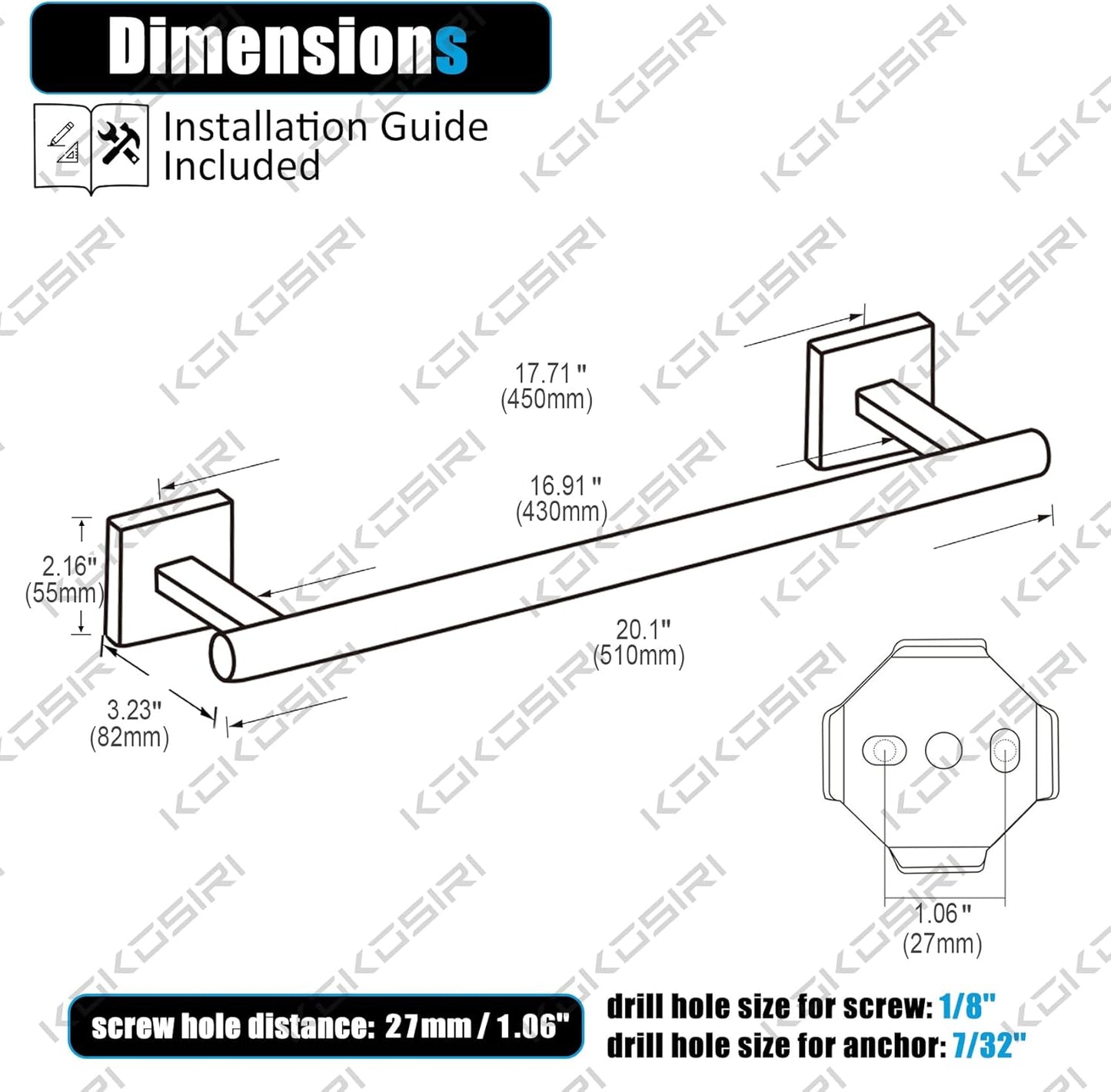 KOKOSIRI Single Towel Bar Bathroom Towel Holder for Bath Kitchen 20 Inch Necklace Holder Wall Mounted Chrome Stainless Steel B4005CH-L20