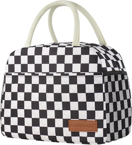 douyadady Lunch Bag Women/Men Lunch Box Women/Men (Black+White Checkerboard)