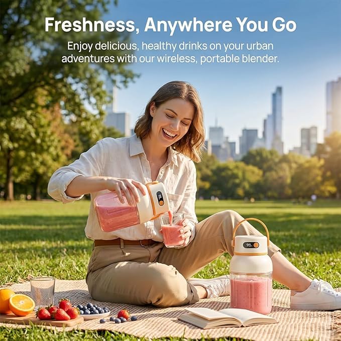 Portable Electric Juicer Cup with Zero Cord Hassle, 33oz Large Capacity Personal Blender with 18000RPM High Speed, USB-C Rechargeable Wireless Juicer Cup for Gym, Travel (1200ML / 40OZ)