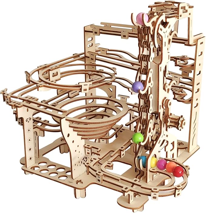Wooden Marble Run 3D Puzzle - Wood Crafts Mechanical Marble Run Assembly Building Model Kits - Wooden Puzzle DIY Brain Teaser Puzzles - Christmas Birthday Gifts for Adults & Teens