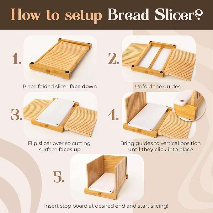 ABIOTO Serrated Bread Knife and Foldable Bread Slicer for Homemade Bread - An Ultimate Bread Slicing Set - No Splinters with HDPE Base and Maple Fingers