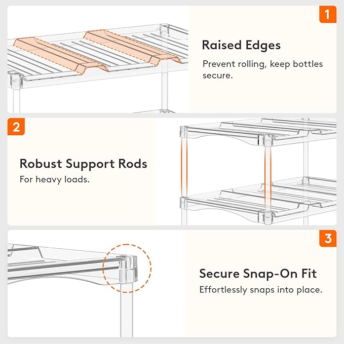 Lifewit Stackable Bottle Storage Organizer, Clear Freestanding Wine Holder for Cabinet, Large Slot Water Bottle Tumbler Cup Organizer for Pantry, Plastic Wine Rack for Fridge Cellar, 4Tier Hold 12