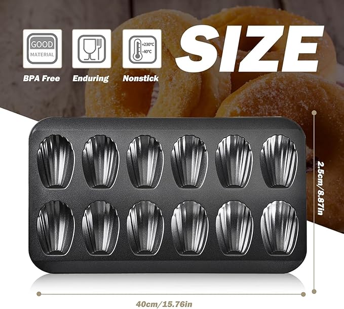 8pc Nonstick Madeleine Pan for Baking, 12-Cavity Shell Shape Cake and Cookie Mold Tray, Carbon Steel Cookie Molds, Send Goods from Local Warehouse (8 PC)