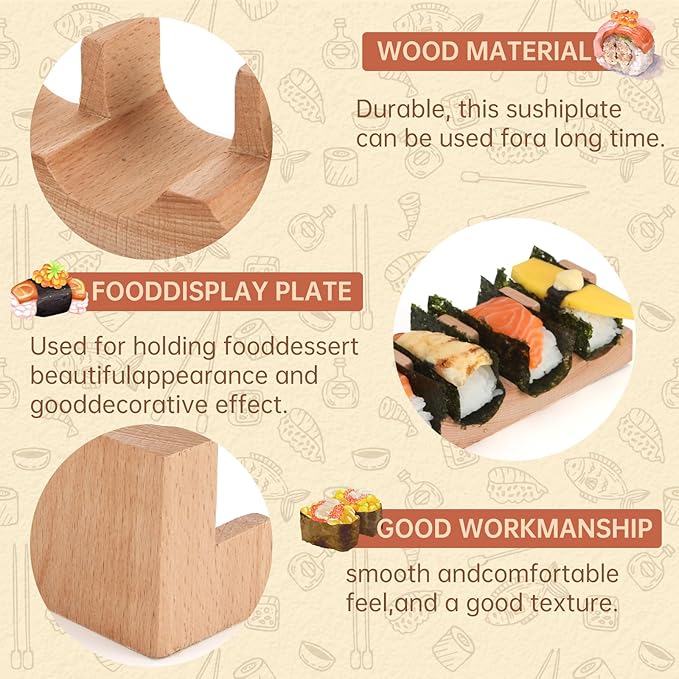 Wooden Taco Holder Stand for Sushi Hand Roll, Temaki & Sushi Roll – 1/2/3/5 Slot Sushi Display Tray, Natural Wood Serving Platter (10 pcs per Pack) (2 Slots (10 pcs))