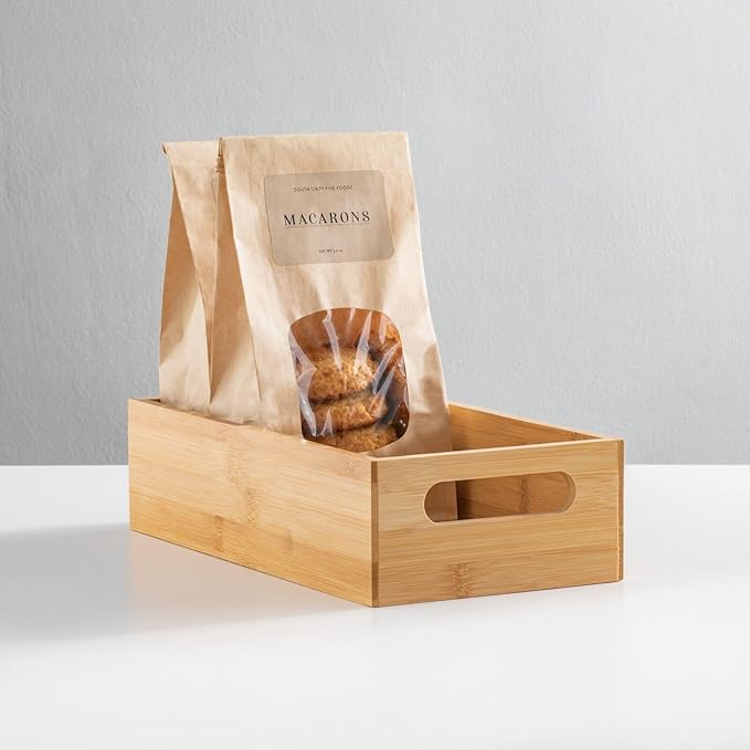 mDesign Bamboo Kitchen Storage Container Bin - Drawer Organizer Crate Box with Handles for Pantry Cabinet, Shelves, or Countertop, Holds Snacks, Spices, or Drinks, Echo Collection, Natural/Tan