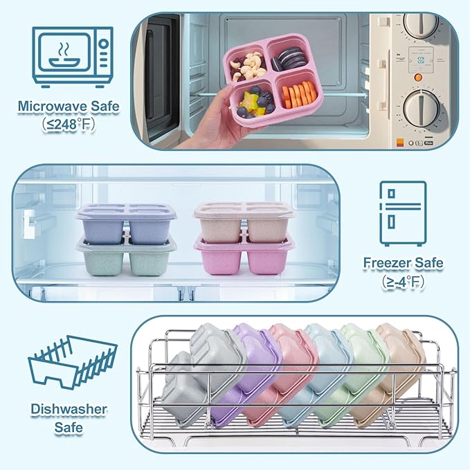 LCHLZZ 20 Pack Snack Containers, 4 Compartments Reusable Bento Snack Box for Meal Prep, BPA Free Lunchable Containers, Divided Food Storage Containers for Work, Picnic, Microwave and Dishwasher Safe