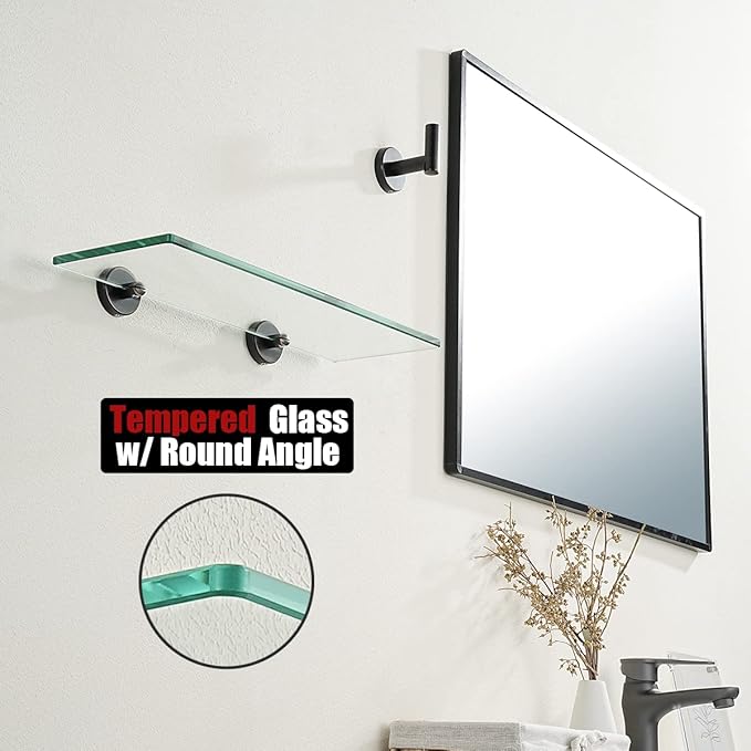 JQK Bathroom Glass Shelf Oil Rubbed Bronze, Tempered Glass Shower Storage 16 by 5 inches, 304 Stainless Steel ORB Wall Mount 2 Pack, TGS101L16-ORB-P2