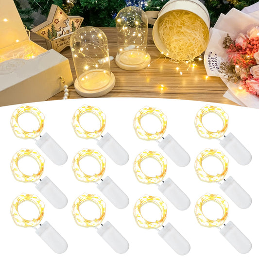 Etinga 12-Pack 7FT Fairy String Lights with 20 LEDs, Battery-Powered Decorative Lights for Party, Wedding, Christmas, Holiday Decorations,(Warm White, 12Pack 7Ft)