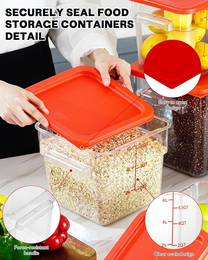 12 Quarts Sous Vide Container: 8 PCS Commercial Food Storage Containers with Lids - Clear Food Container with Scales Handles for Home Restaurant Kitchen Storage Pizza Bread N3