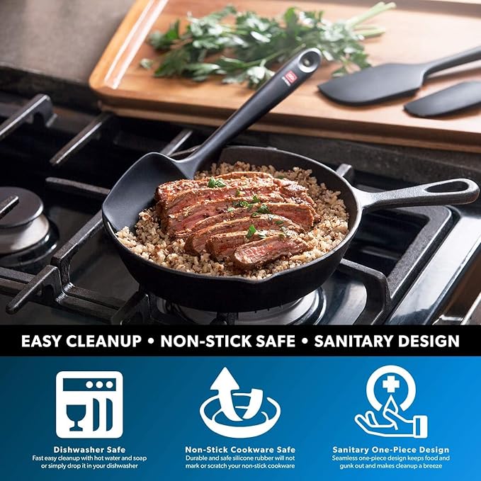 DI ORO Silicone Spoon Spatula - Forever Warranty - 600°F Heat-Resistant Large Silicone Spoonula Scraper - BPA Free Nonstick Cookware Safe Rubber Kitchen Utensil for Baking, Cooking, & Mixing (Mint)