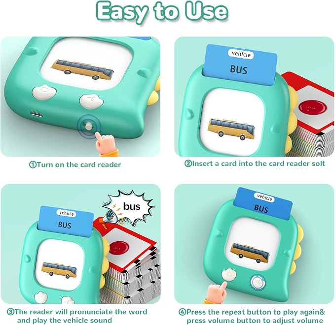 Kidzdo Talking Flashcards for Toddlers 1 2 3 4 5 6 Years Old, 520 Words Language Learning Toys, Pocket Speech Toys, Autism Toys for Kids 1-6, Birthday Gifts for Boys and Girls, Green