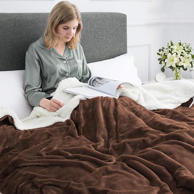 IR Imperial Rooms Sherpa Fleece Throw Blanket for Couch - Soft and Fuzzy Blanket for Winter - Reversible Thick and Warm Fluffy Throw Blankets for Bed, Sofa, Camping and Travel, Coffee, 50x60 Inches