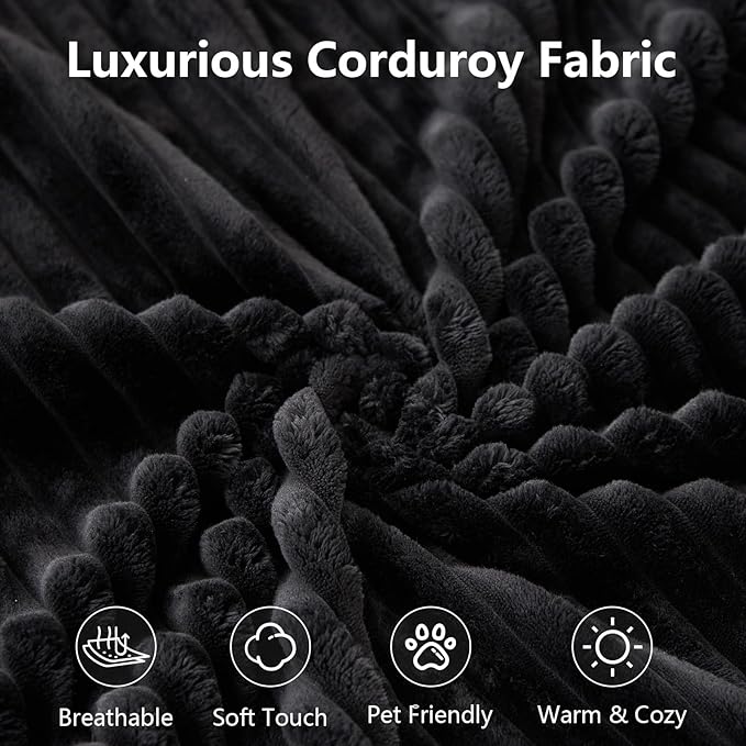 Sectional Cloud Couch for Living Room, Modern Modular Floor Deep-Seat Sofa, Upholstered L Shaped Sofas, Big Comfy Corduroy Couches Set for Living Room Bedroom, No Assembly Required, Black