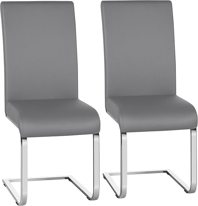 Yaheetech Dining Chairs Set of 2 Modern Faux Leather Upholstered Dining Room Chairs with High Back and Metal Chrome Legs for Kitchen/Living Room/Restaurant, Light Gray