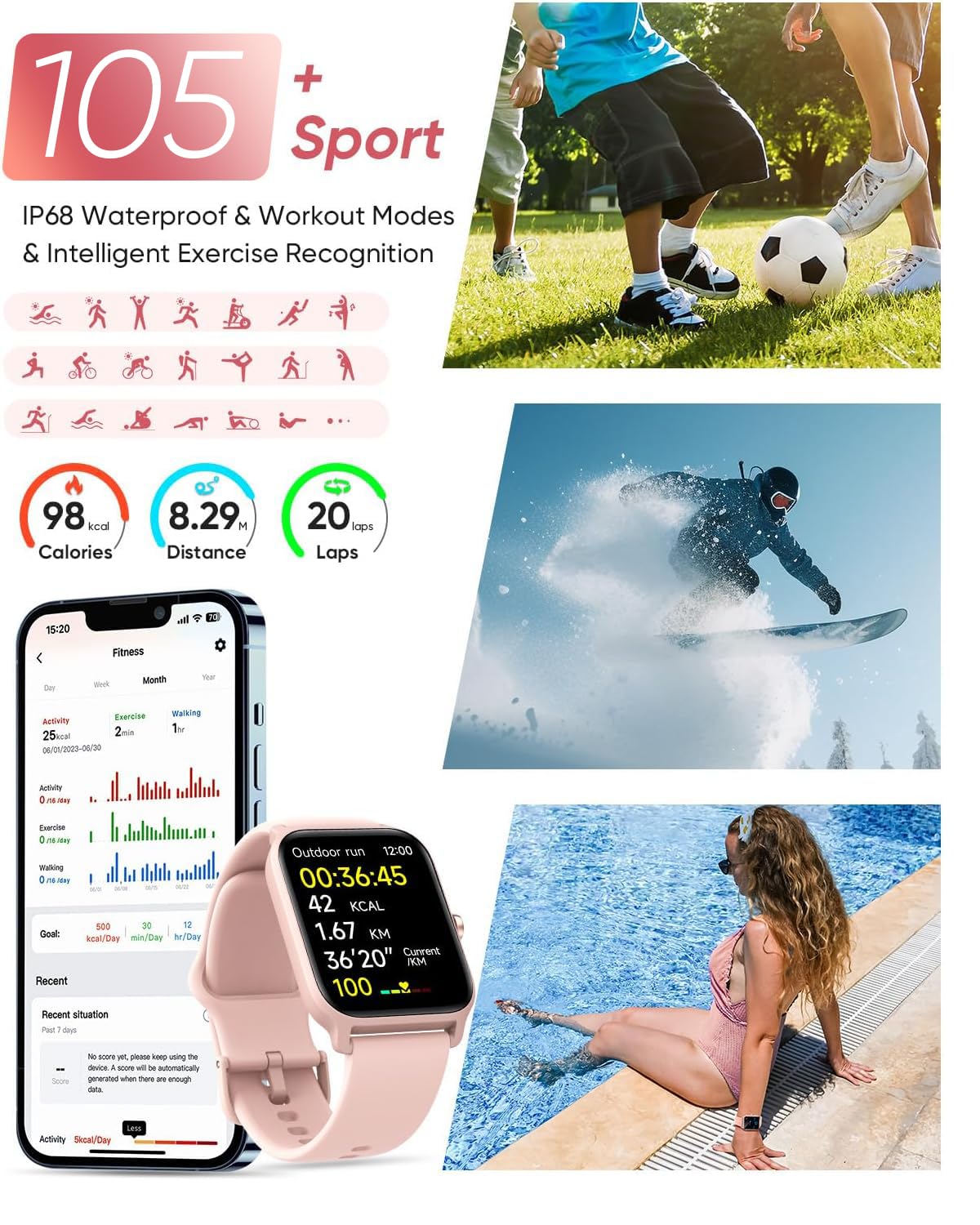 Fitpolo Smart Watch for Women Android & iPhone, Alexa Built-in [1.8" HD Screen] IP68 Waterproof Fitness Watch with Bluetooth Call (Answer/Make), Heart Rate/Sleep/SpO2 Monitor, 105 Sports Trackers