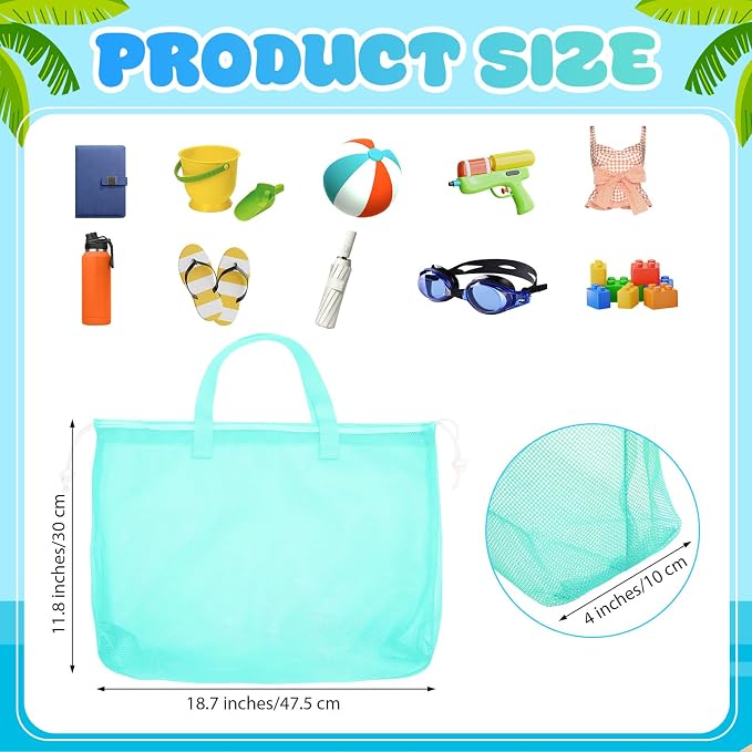 Paterr 8 Pcs Mesh Beach Tote Bag Seashell Bags Foldable Large Beach Toy Organizer with Drawstring, Pool Gym Swimming Camping Accessories Lightweight Foldable Birthday Gifts (8 Colors)