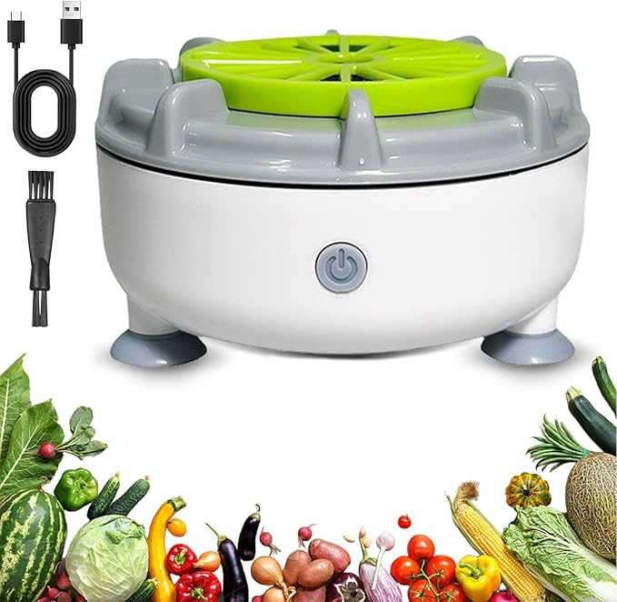 Efficient Portable Fruit and Vegetable Washers, Fruit and Vegetable Cleaning Machine, Electric Fruit Cleaner for Washing Fruits, Vegetables, Grain, Meat, Water-Proof & Wireless Charging (B)