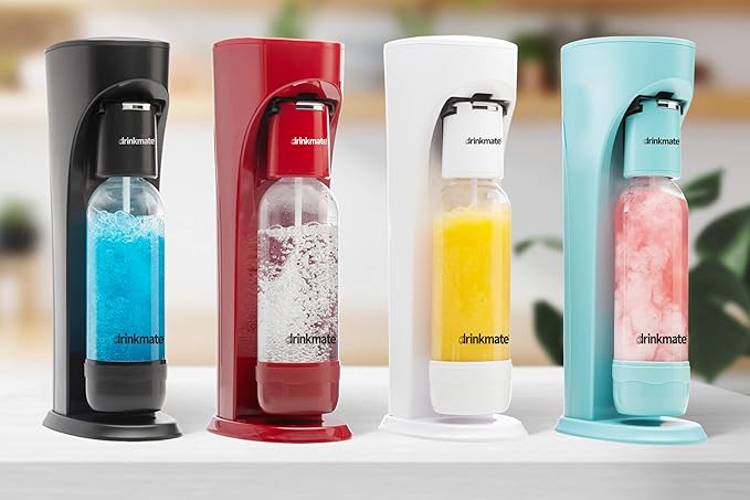 Drinkmate OmniFizz Sparkling Water Maker & Soda Streaming Machine | Carbonates Any Drink | VALUE KIT | Includes Two 60L CO2 Cartridges + One BPA-Free Bottle (Royal Red)