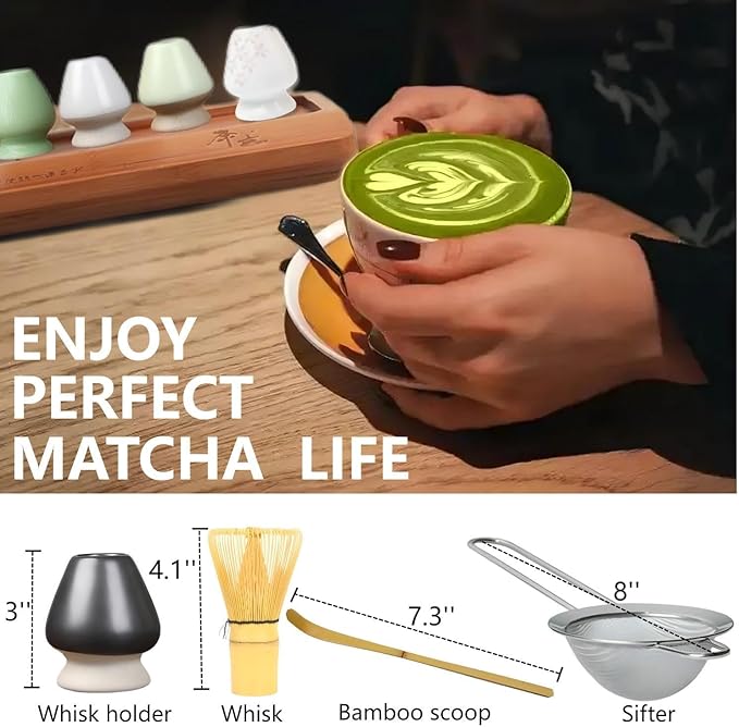 Matcha Whisk Holder Matcha Chasen Whisk Stand Ceramic Holder fit for Traditional Japanese Tea Ceremony Starter Matcha Tools Matcha Bowl (Green Matcha Bowl)