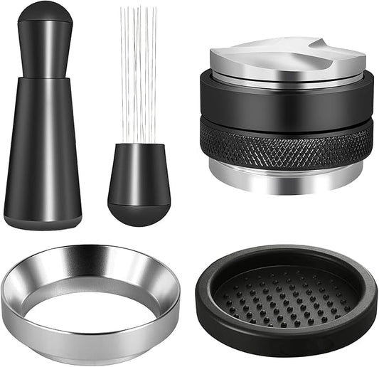 53mm Espresso Accessories Kit, 2-in-1 Distributor & Tamper, Tamper Mat, WDT Tool & Magnetic Dosing Funnel, Compatible with Delonghi & All 53mm Espresso Machines/Portafilters