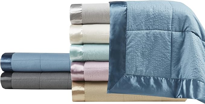 Madison Park Cambria Down Alternative Blanket, Premium 3M Scotchgard Moisture Wicking Treatment, Lightweight and Soft Bed Cover For Summer with Satin Trim, Oversized Twin Taupe
