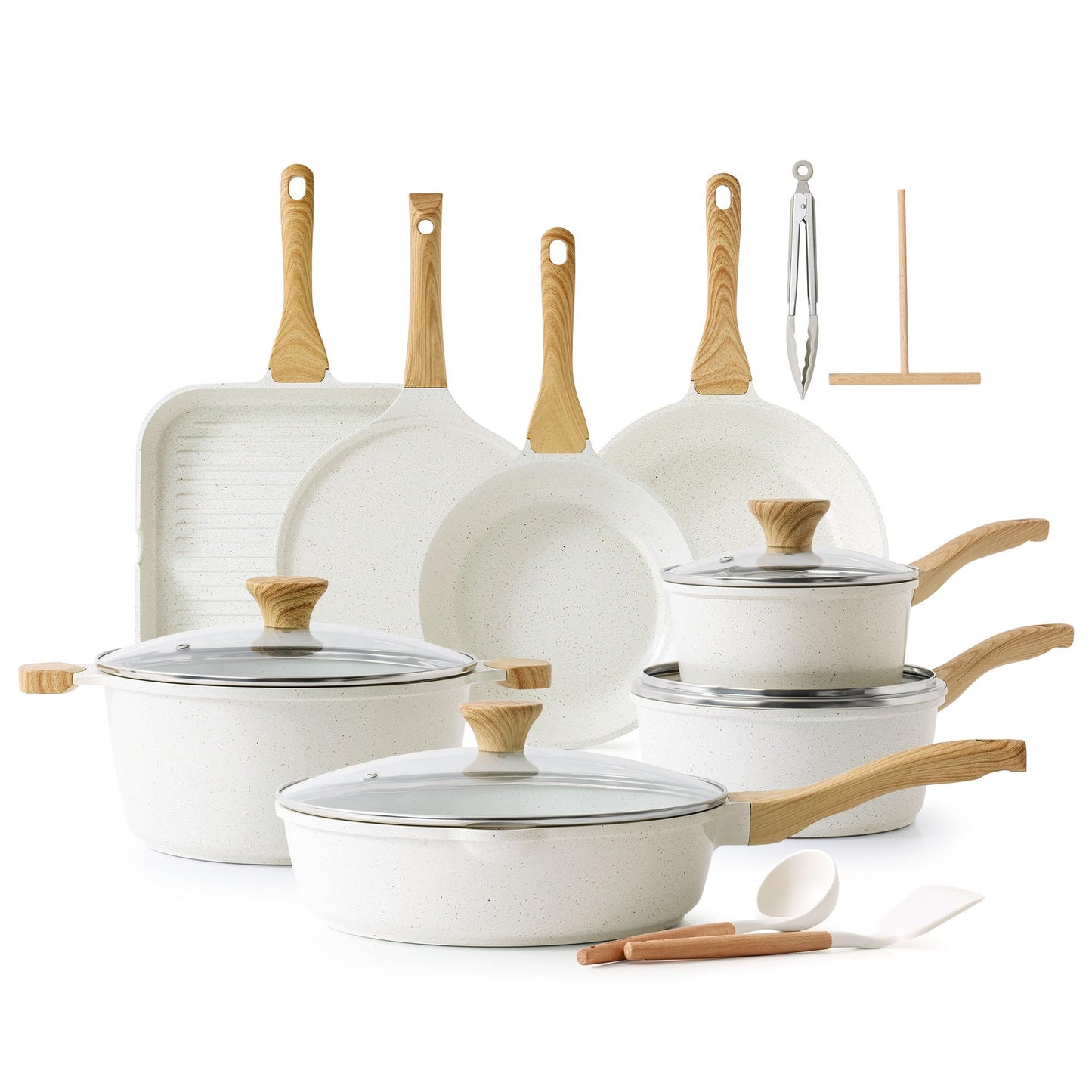 SENSARTE Nonstick Ceramic Cookware Set 23-Piece, Healthy Pots and Pans Set, Non-toxic Kitchen Cooking Set with Stay-Cool Handles, Silicone Utensils and Pot Protectors, PFAS & PFOA Free